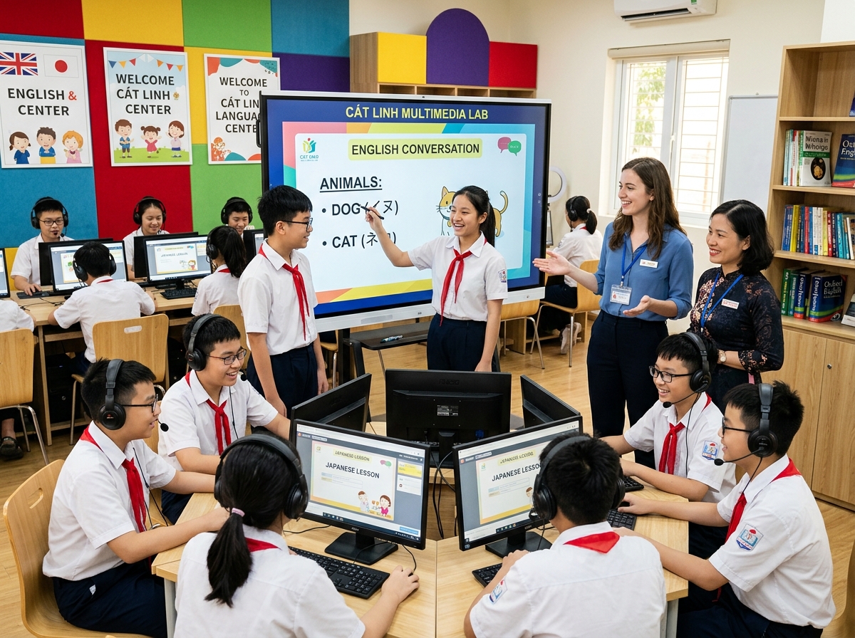 Phòng đa phương tiện tiếng Anh và tiếng Nhật tại THCS Cát Linh