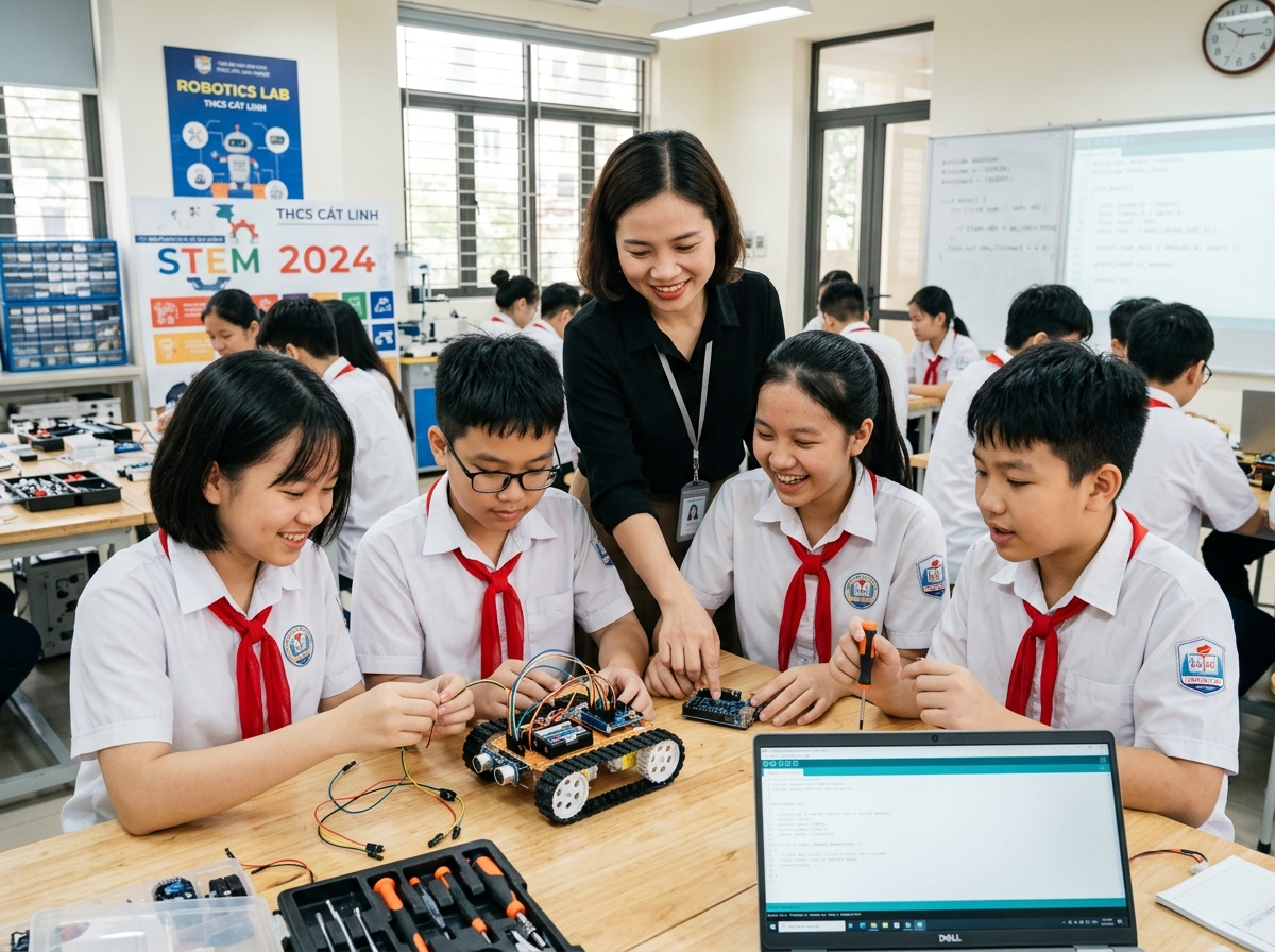 Học sinh nghiên cứu STEM và Robotics tại THCS Cát Linh