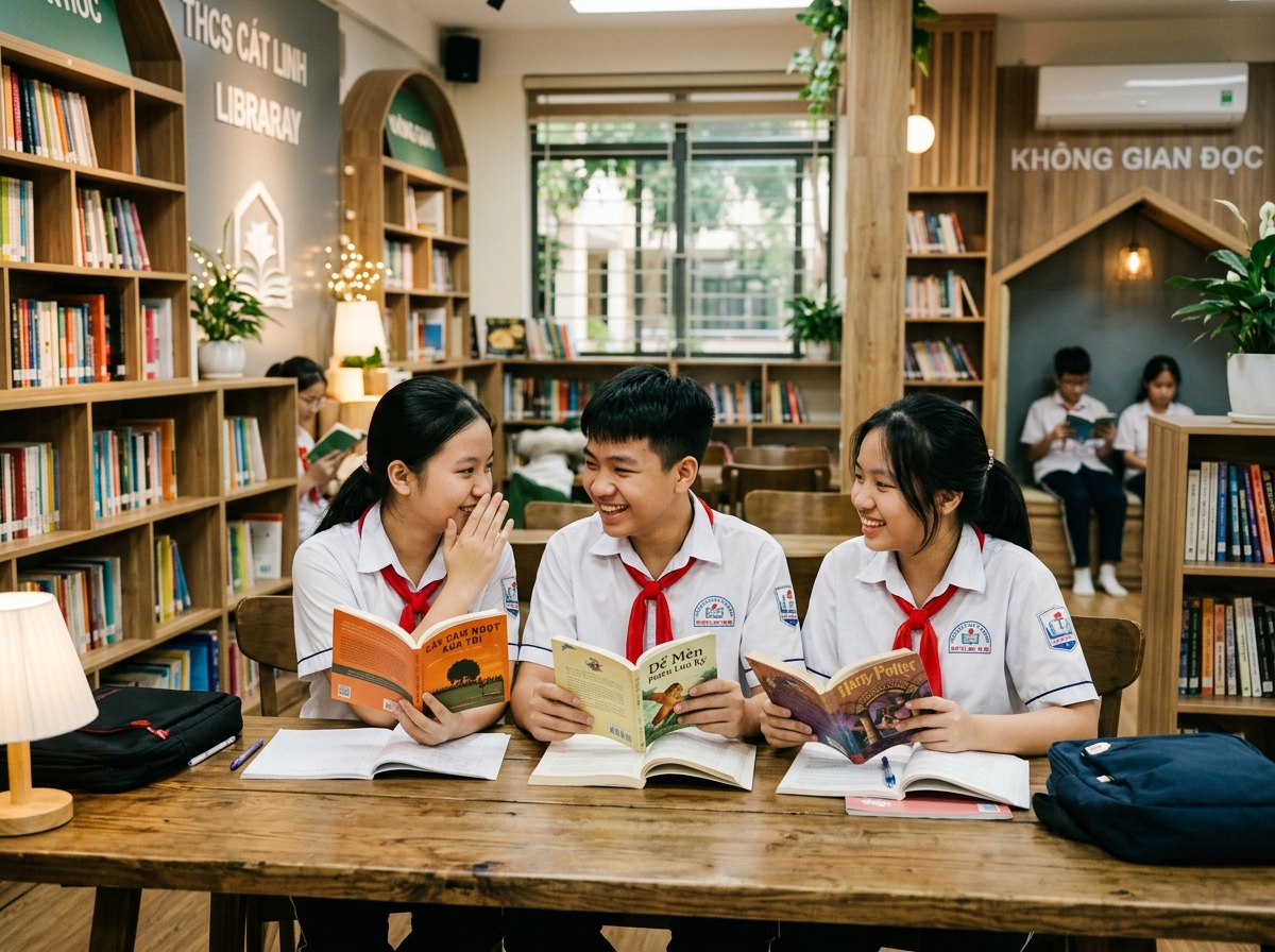 Góc đọc sách và học nhóm trong thư viện thân thiện