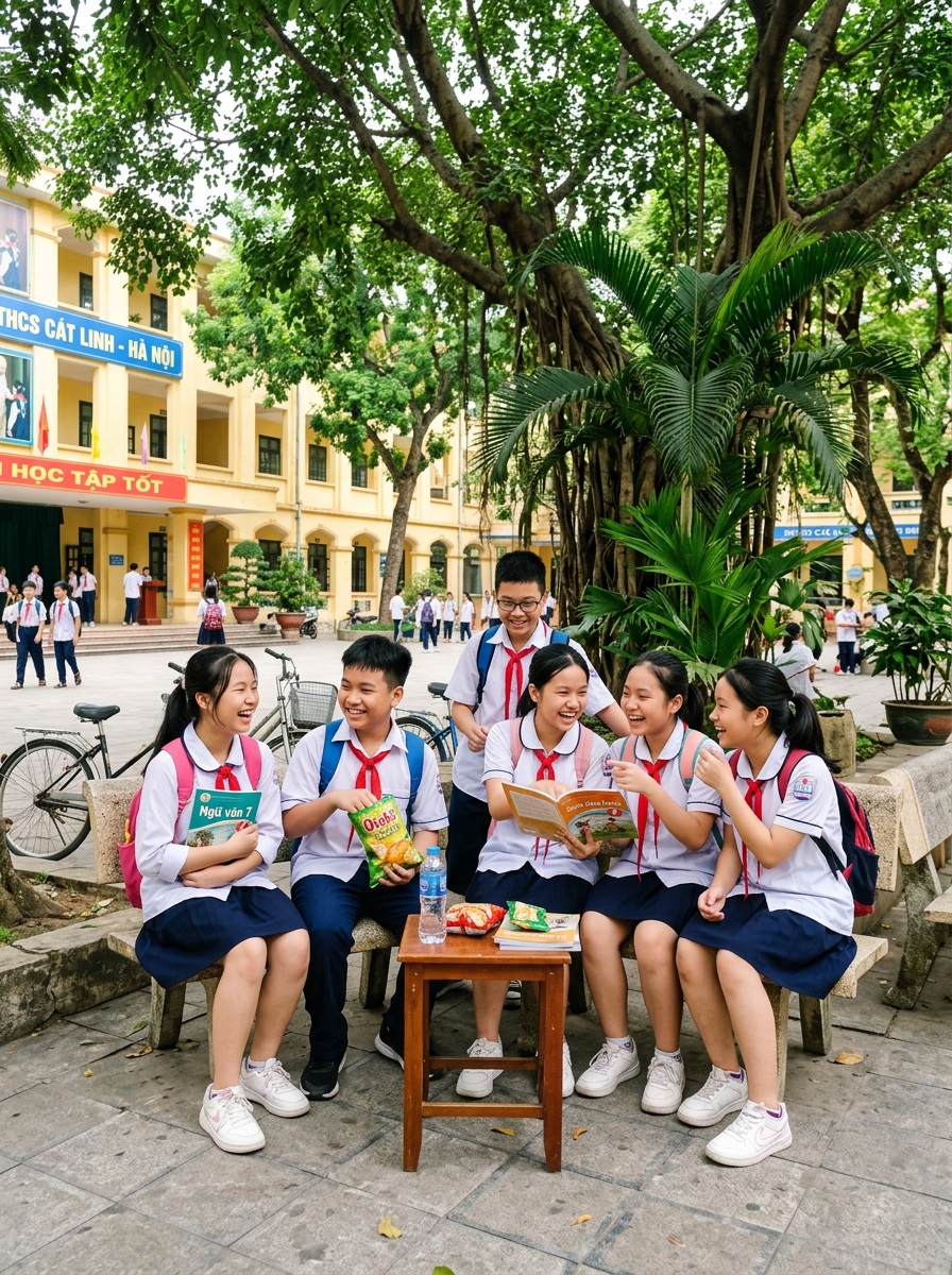 Giờ ra chơi rực rỡ nụ cười dưới sân trường THCS Cát Linh