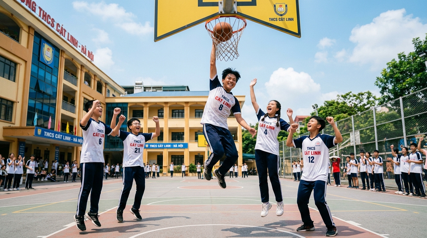 Hoạt động thể dục thể thao và bóng rổ sôi nổi của học sinh