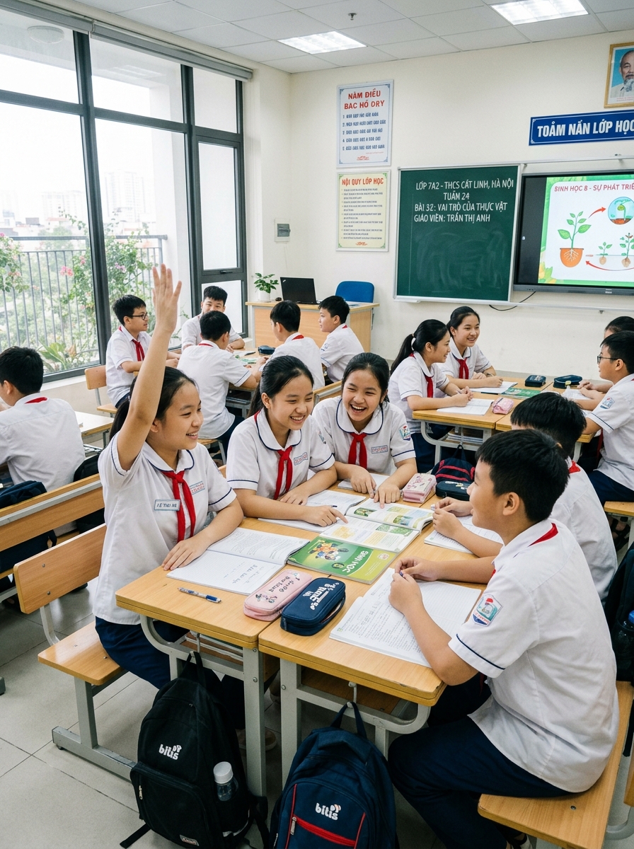 Lớp học 7A2 năng động tại Trường THCS Cát Linh Hà Nội